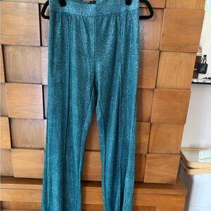 Bear Dance Shimmery Teal Metallic Knit Pants